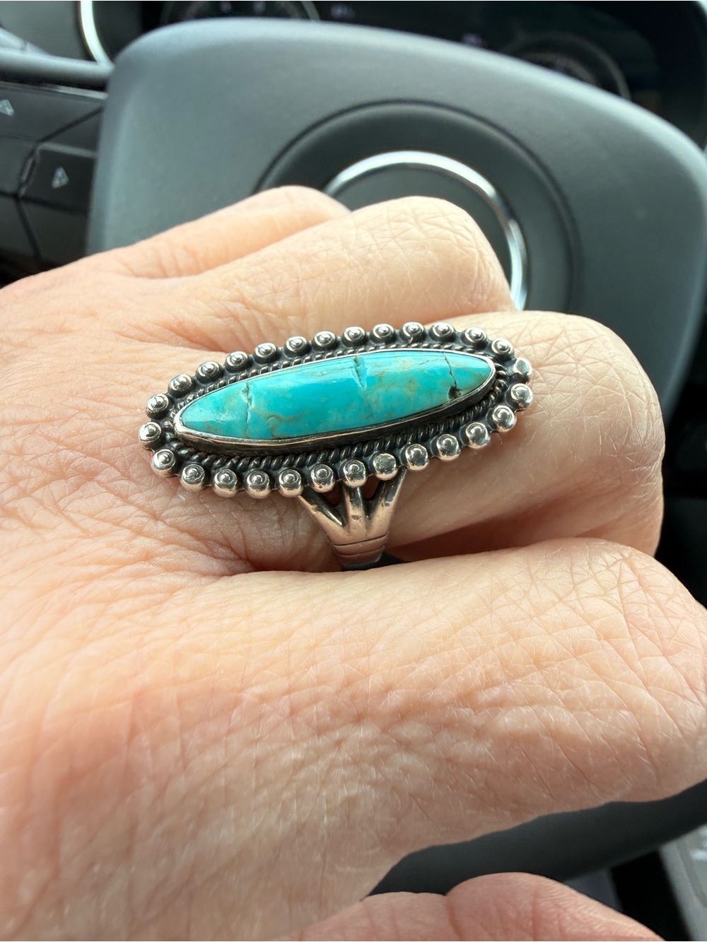 Native Turquoise Marquise Statement Ring - Sterling-Silver